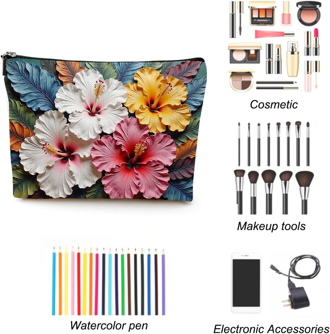 LONGXIN Floral Cosmetic Bag Aesthetic Flower Small Makeup Bag Travel Toiletry Makeup Organizer Zipper Pouch Christmas Thanksgiving Birthday Gifts for Women Girls Friend Sister Her - Image 3