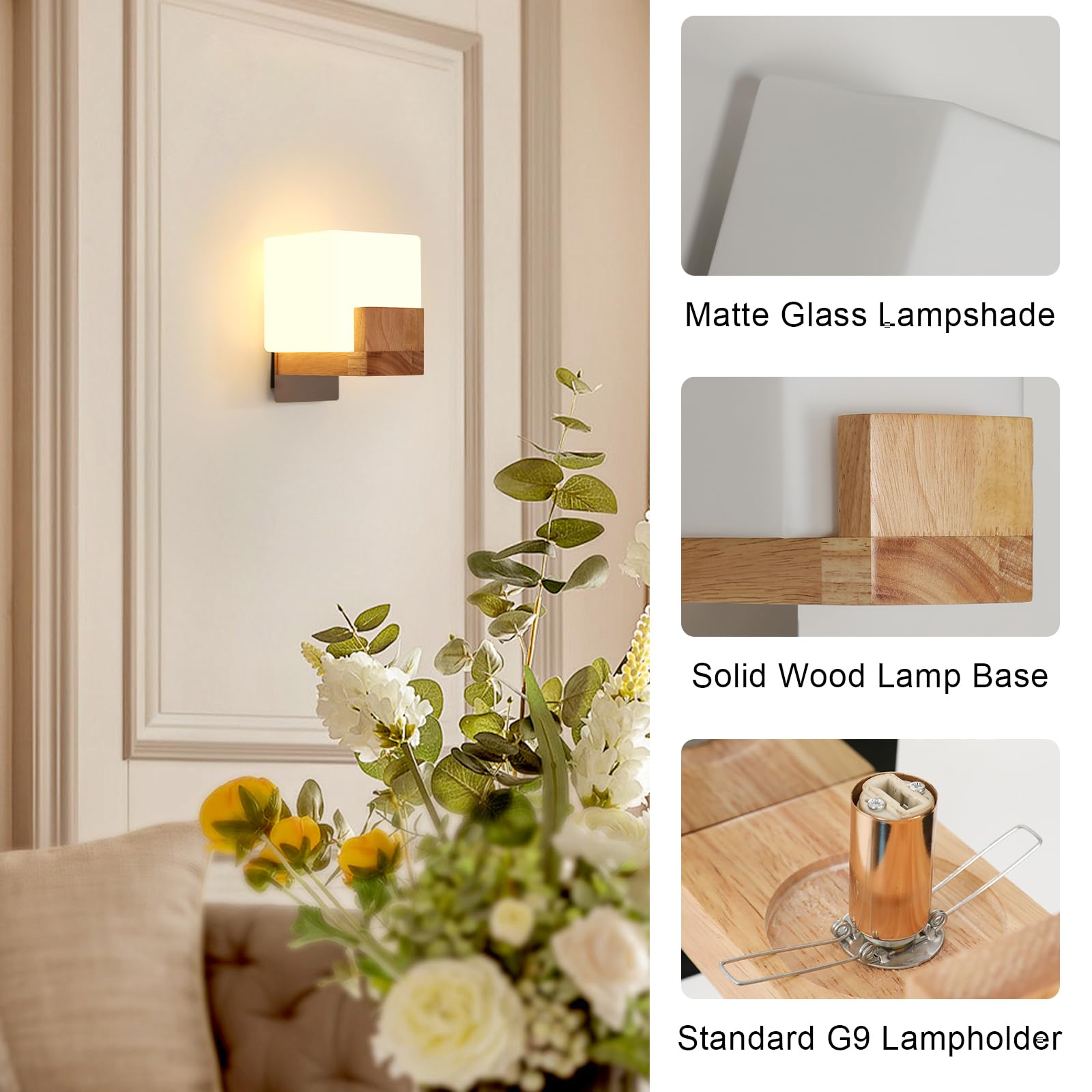 Osairous applique led da parete interno 3000K-6500K applique da parete dimmerabile a tre colori lampada da parete creativa in legno adatto per camere da letto, corridoi, scale