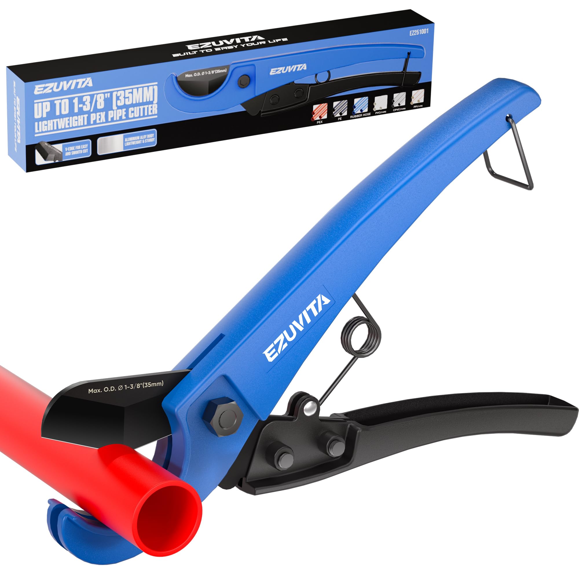 Ezuvita Pex Pipe Cutter With Stainless Steel Blade, 35Mm Cutting Capacity, Aluminum Alloy Tubing Cutter For Pex, Pvc, Cpvc, Pe, Pp, Rubber Hose, Suitable For Home And Plumbing Repairs