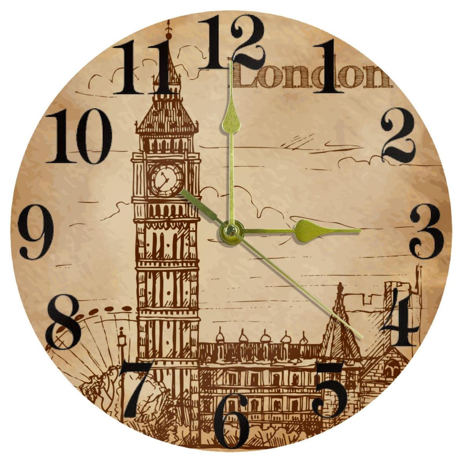 Horloge murale rétro Londres silencieuse à quartz pour en finir avec le tic-tac