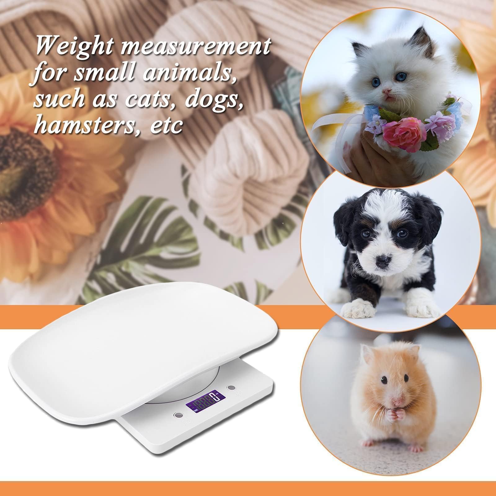 Agatige Báscula De Peso para Mascotas Pequeñas 10kg/1g, Báscula Multifuncional Portátil con Bandeja Extraíble, Báscula Digital LCD Electrónica para Medir Peso del Recién Nacidos Animales (Máx 10 Kg)