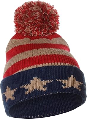 US Cities USA City Block Letters Cuff Beanie Knit Pom Pom Hat Cap Navy/Red