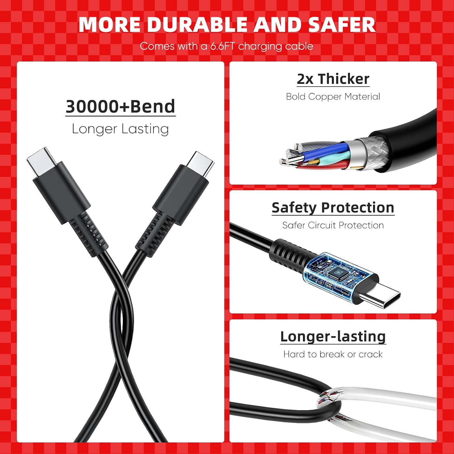 65W Switch 2 Charger with 6.6 ft(2m) Long Cable - Upgraded GaN AC Adapter, PD3.0 Fast Charger Powers Sw2 4K TV Mode, Compatible with Nintendo Switch/OLED/Lite, Steam Deck OLED (65W(6.6FT))