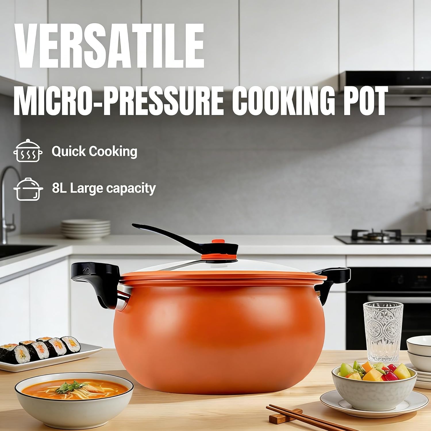 Large-Capacity Micro Pressure Cooker, Multifunctional Pressure Cooker with Glass Cover, Anti-Scalding Handle, Easy to Clean, Non-Stick Pot for induction cooker and gas stove (8 Quarts)