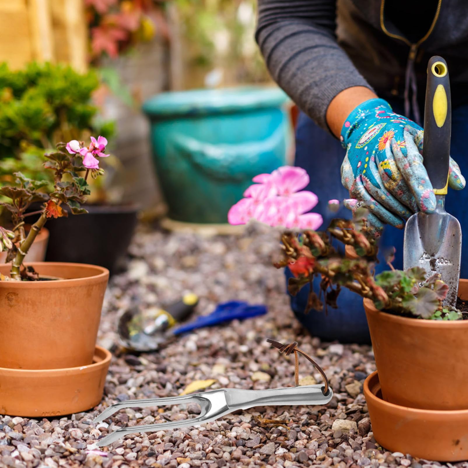 SHINEOFI 5 Teiliges Gartenrechen Handpflücker Gartenhecken Landschaftsbau Gartengeräte Mini Unkrautstecher Gartengrubber Kleiner Gartenrechen Kleiner Rechen Strauchrechen Magnesium