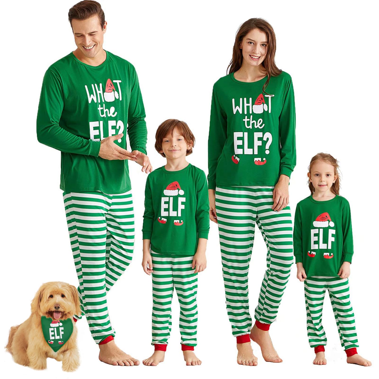 Yaffi Matching Family Pajamas Sets Christmas PJ's with ELF Printing Long Sleeve Tee and Striped Pants Sleepwear Men: XL-image-49