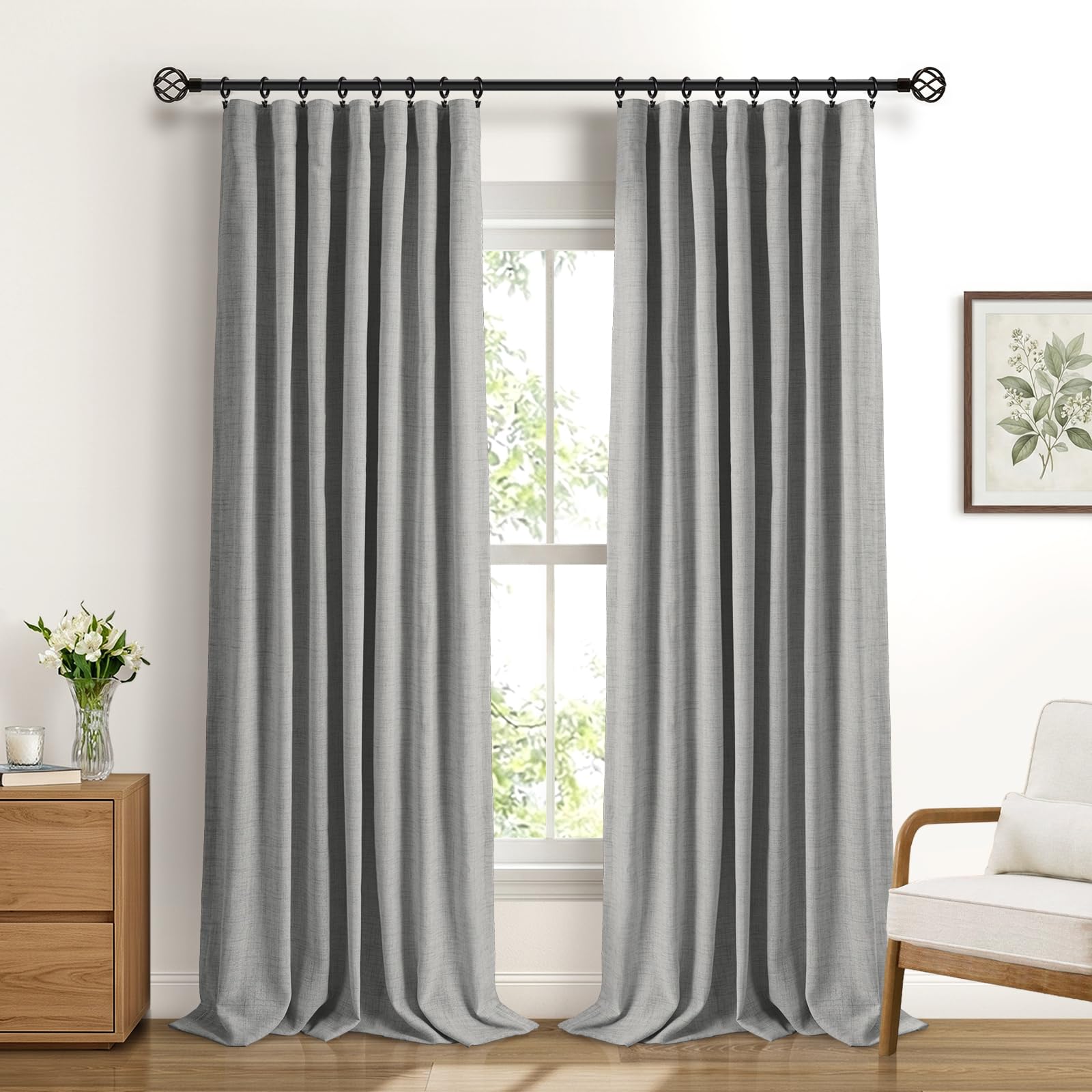 DEFYNEE 100% Blackout Curtains 2 Panels, W50 xL84, Grey Curtains