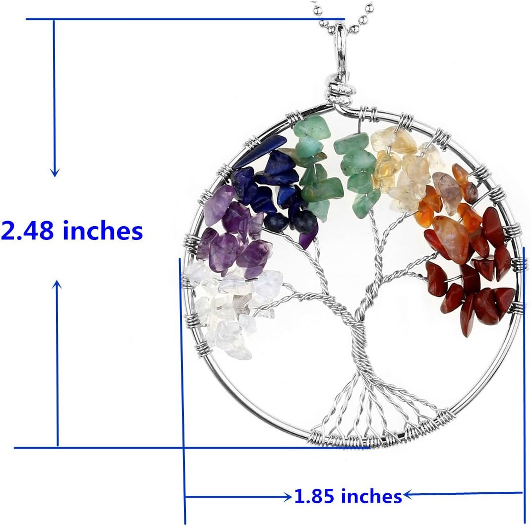 Jovivi Natural Healing Crystals Quartz Life Tree Necklace 7 Chakras Gemstone Pendant Mother's/Father's Day Family Gifts - Image 6