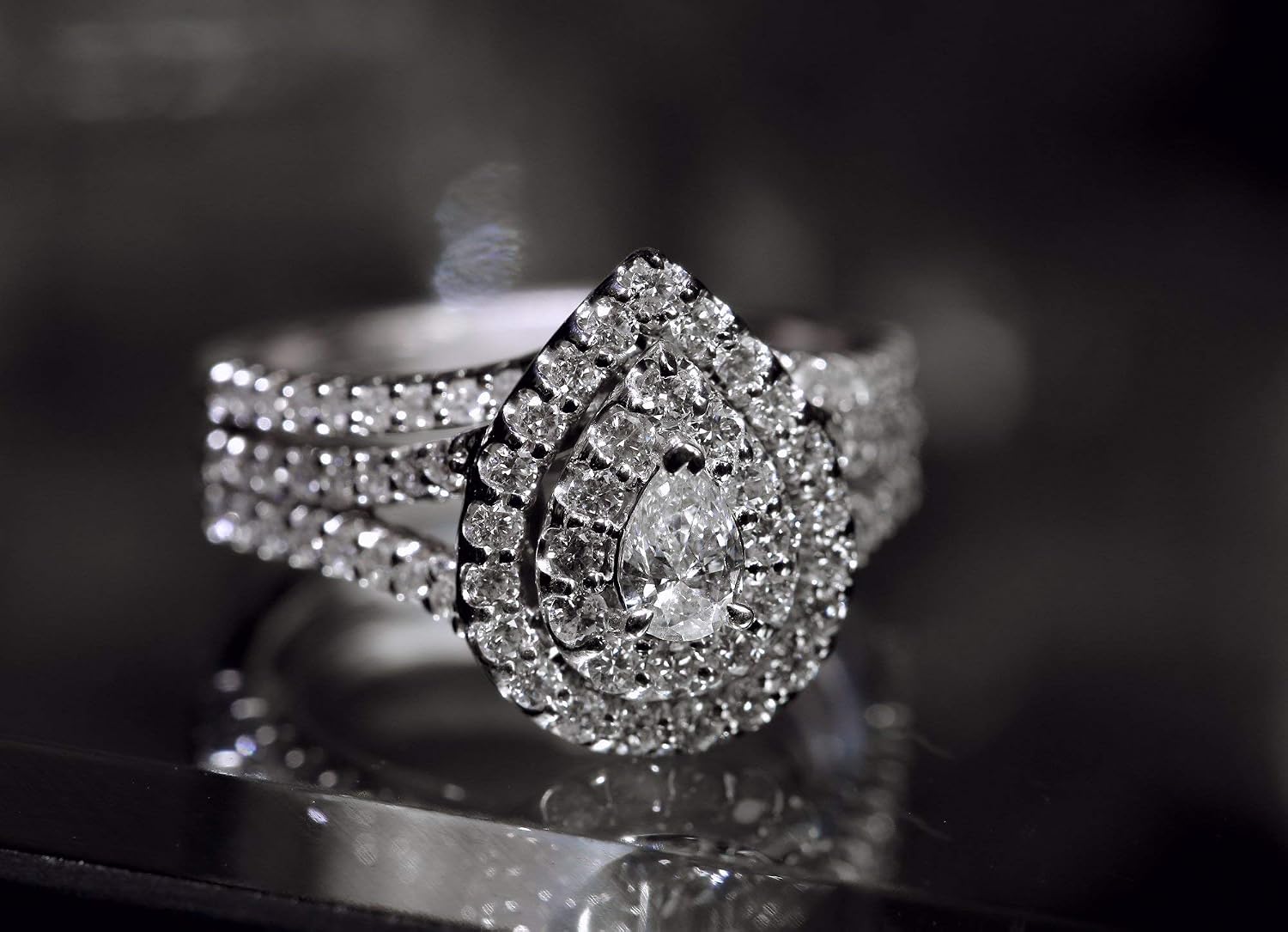 Kobelli Pear Cluster Double Halo Split Shank Bridal Set