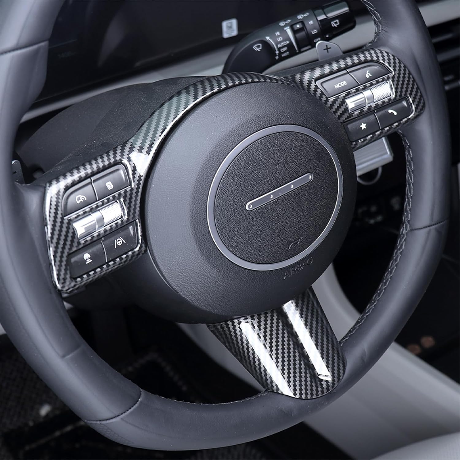 Steering Wheel Button Frame Cover Compatible with Hyundai Tucson 2025 Accessories (Carbon Fiber Pattern)