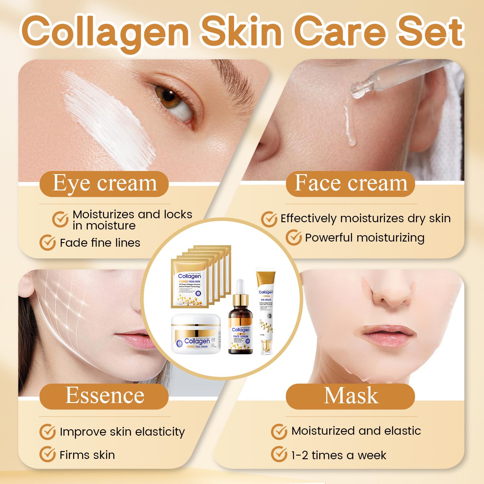 Kit Skincare Viso Completo, 11Pezzi Set Skincare Collagene, Skincare Coreana Kit nclude Crema Viso Collagene, Collagen Mask, Eye Cream, Toner Visos, Face Cleanser, Face Lotion