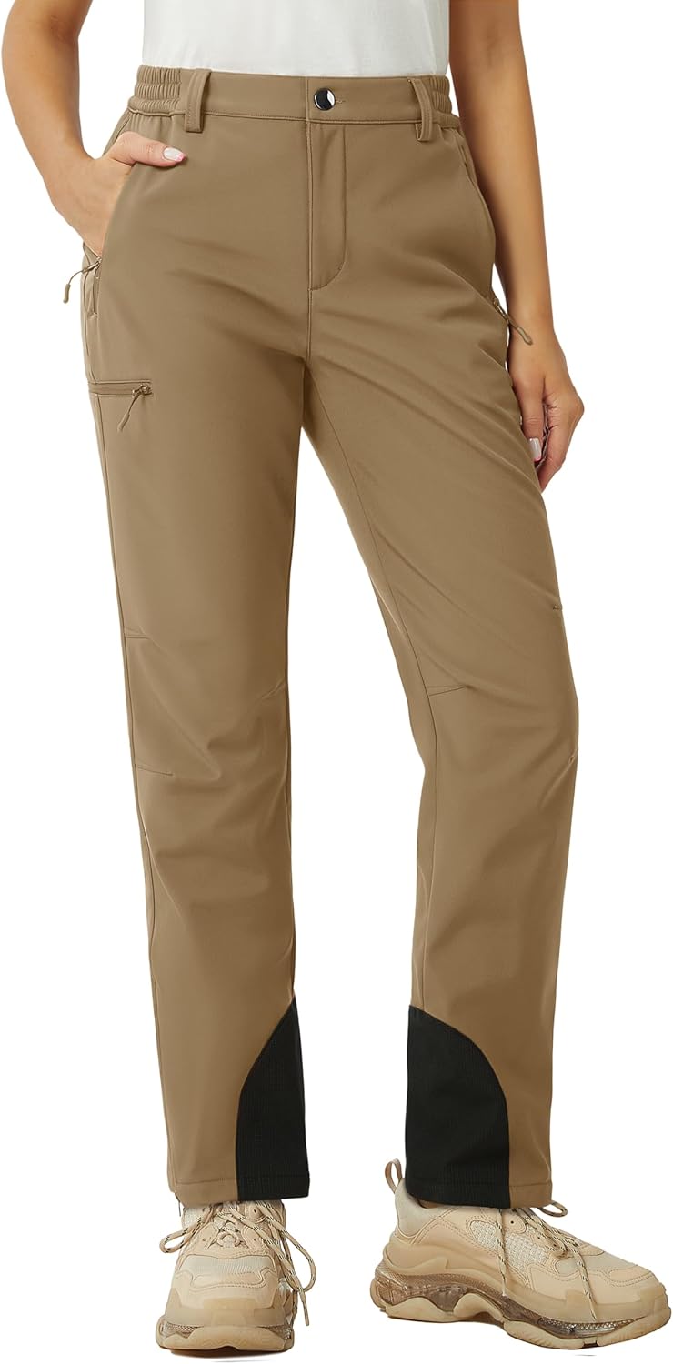 MAGCOMSEN Women's Fleece Lined Winter Hiking Pants Waterproof Insulated Ski Snow Pants Outdoor Hunting Softshell Pants