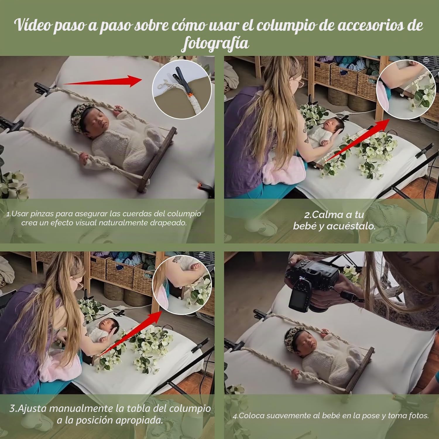 Columpio para bebé recién nacido, accesorios de fotografía, columpio de madera, accesorios para fotos de bebé, columpio de madera, accesorios para sesiones de fotos de bebé, accesorios para