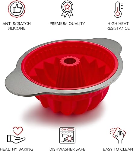 Miniatura 2 de Boxiki Kitchen Master Baking Set molde antiadherente de silicona estriada para pasteles con marco y asas de acero y molde desmontable de 10 pulgadas