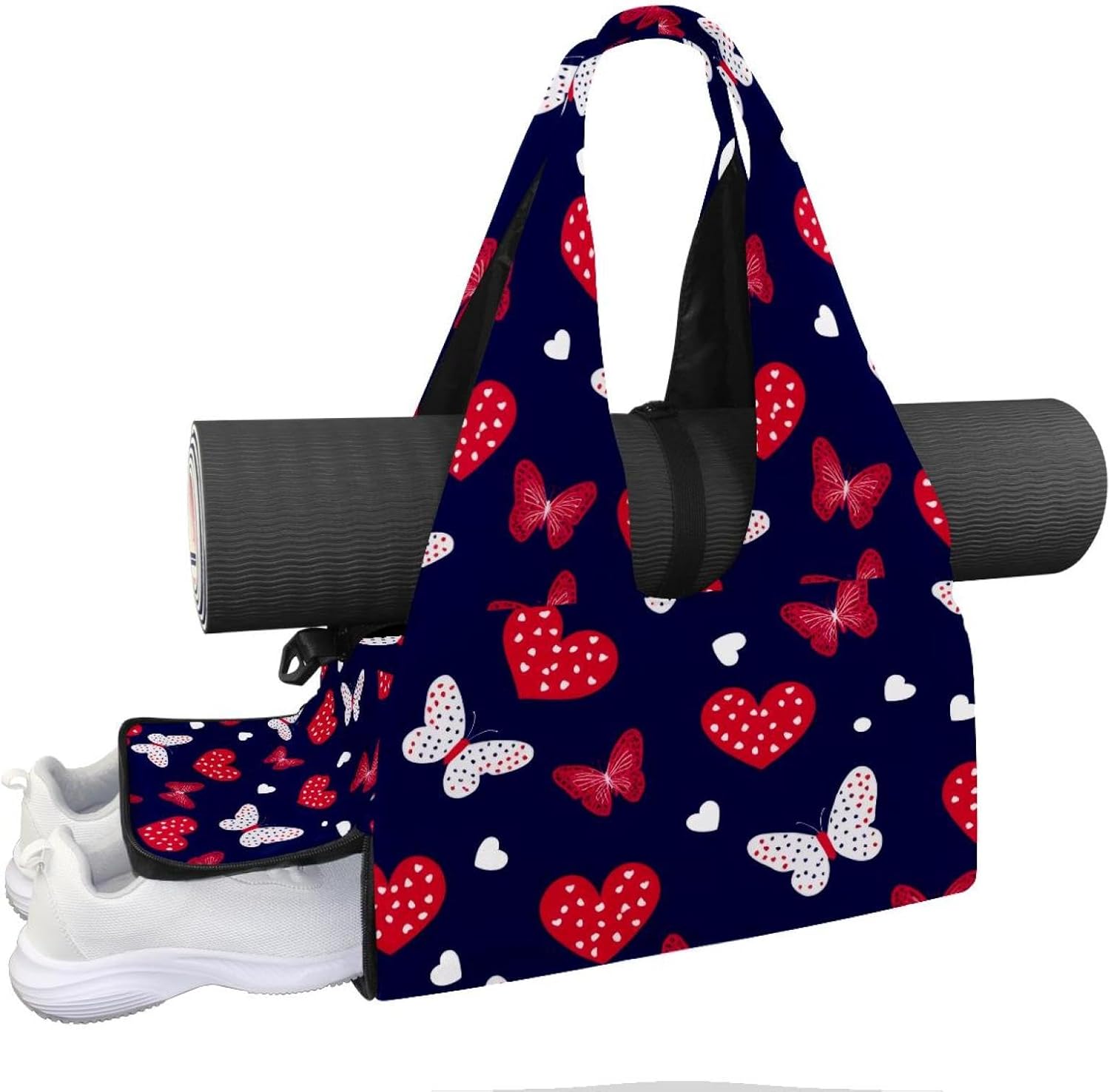 Yoga Mat Bag, Gym Workout Bag with Shoe Compartment, Paris Eiffel Tower Roses Pilates Bag for Women, Quick Access Storage Yoga Tote Bag for Sports Travel Office