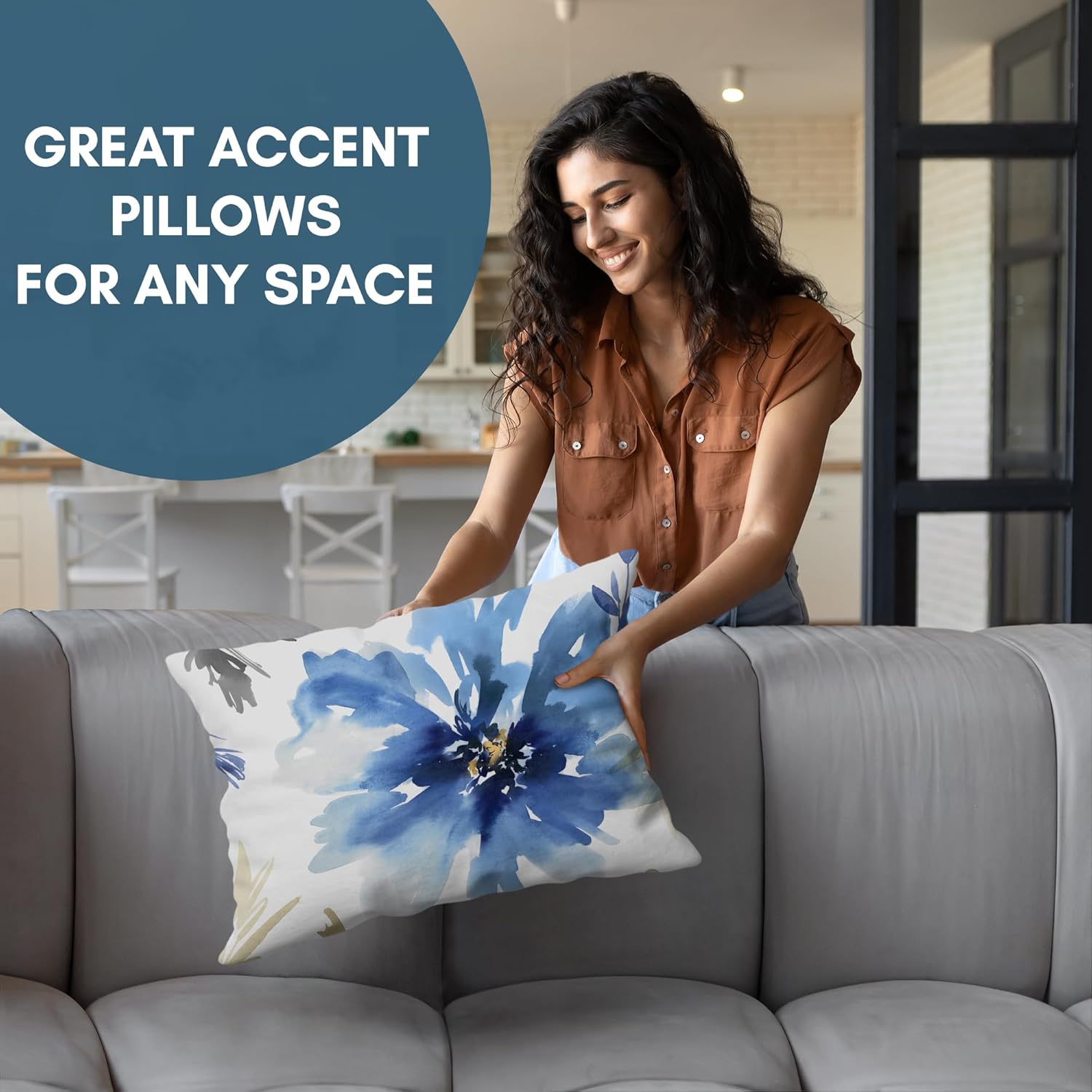 Americanflat 20x14 Throw Pillow with Sewn-in Insert - All-in-One Decorative Pillows - No Cover Needed - Soft and Durable Cushion for Bed or Sofa - Polyester - White and Indigo