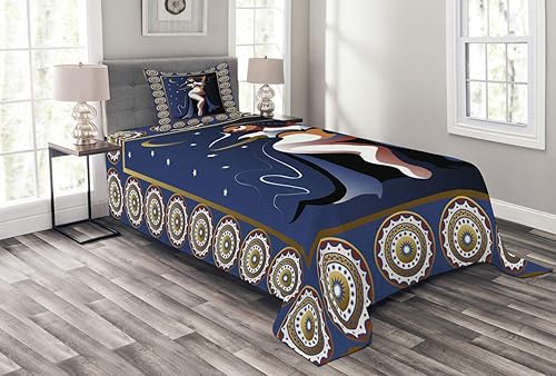 Lunarable Colcha Oriental, Arábigo Otomano Turco Belly Dancer con Luna y Estrellas Imagen Artwork Impresión Decorativa Colcha Coverlet Set con