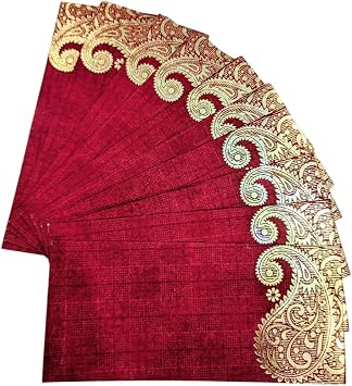 Shagun Envelopes Designer Set Money Cash Gift Envelope pack of 10 for Indian Wedding/Engagement/Diwali/Birthday/Anniversary Red