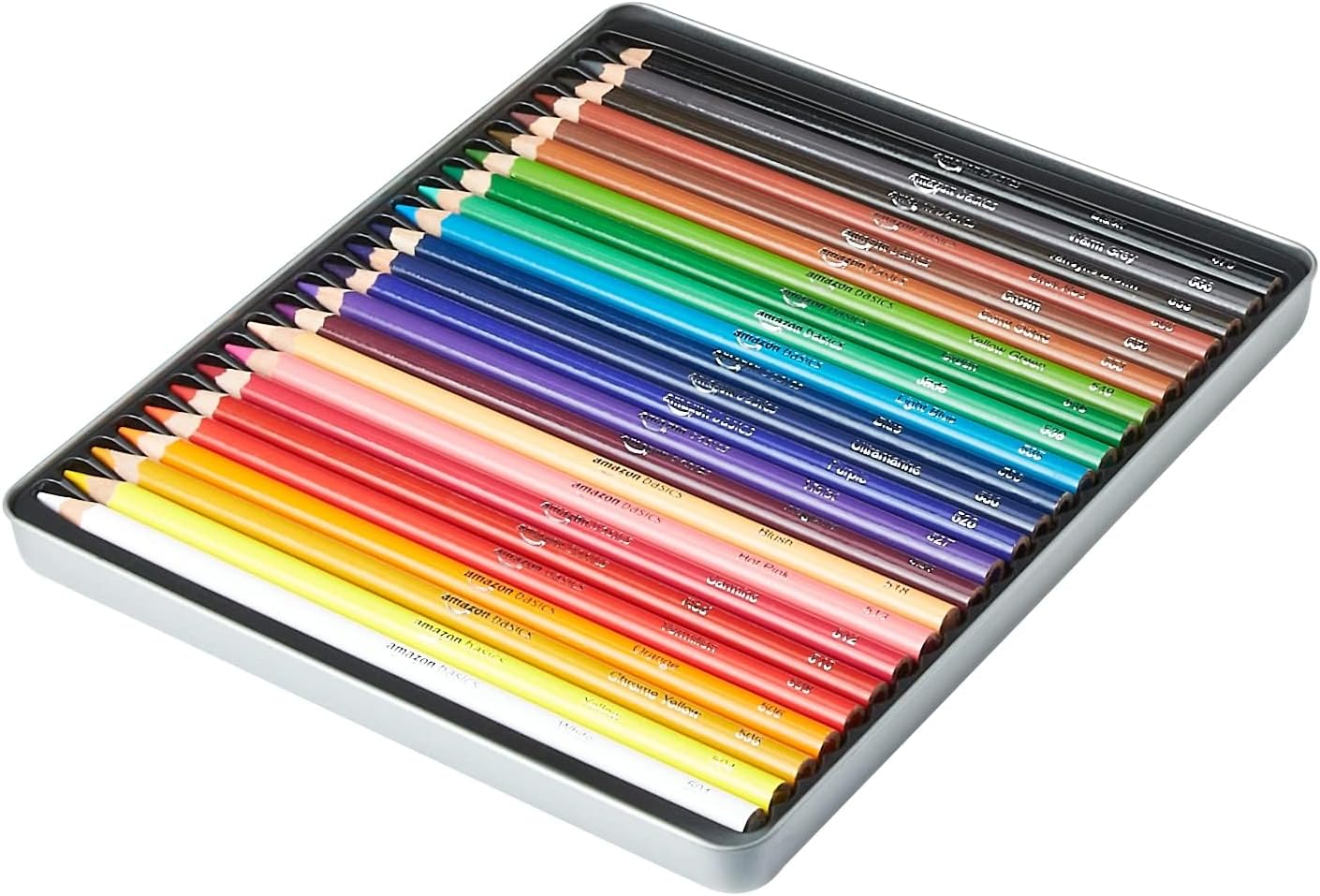 Amazon Basics Crayons de couleur dans une boîte en métal, 24 pièces