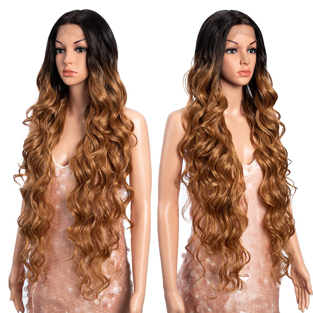 Style Icon 36" Lace Front Wigs Super Long Big Curl Wigs With Baby Hair 130% Density Heat Resistant Fiber Synthetic Wig (36 Inch, 'TT6/26Q)