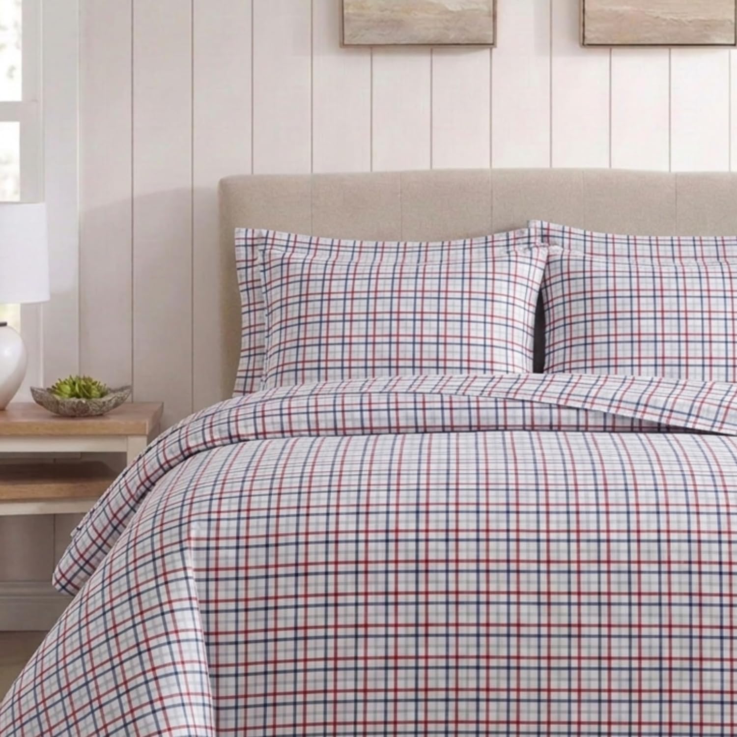 Nautica – Twin Size Sheet Set, Crisp Cotton Percale Bedding with Matching Pillowcase, Lightweight & Breathable Bed Sheets, Deep Pocket, College Dorm Room Essentials (Boating Tattersall Grey)