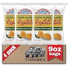 Old Vienna of St. Louis Cheddar Jalapeno Riplets Potato Chips 9oz Bags Pack of 4 by TranadaCo