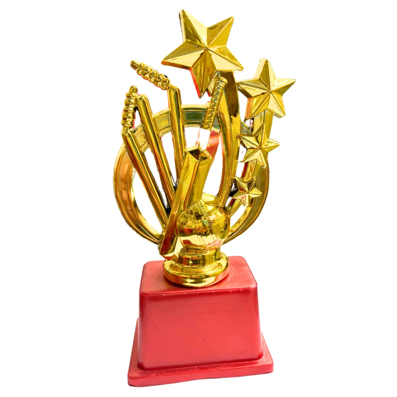 Gold Star Trophy with Premium Red Fiber Base, Decorative Crikcet Award Figurine, Achievement Recognition, Logo Printing, Writings & Customisation Available (Set of 1)-image-4