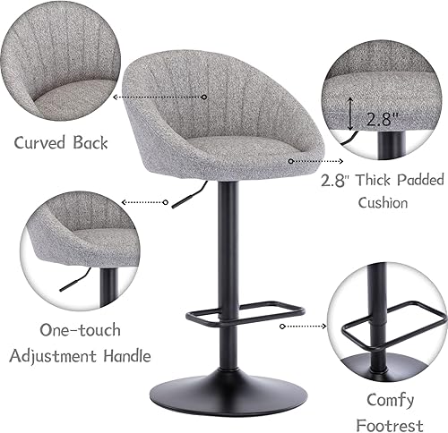 Miniatura 3 de Juego de 2 taburetes de bar ajustables modernos, sillas de bar giratorias tapizadas con respaldo y patas de metal para 2 piezas