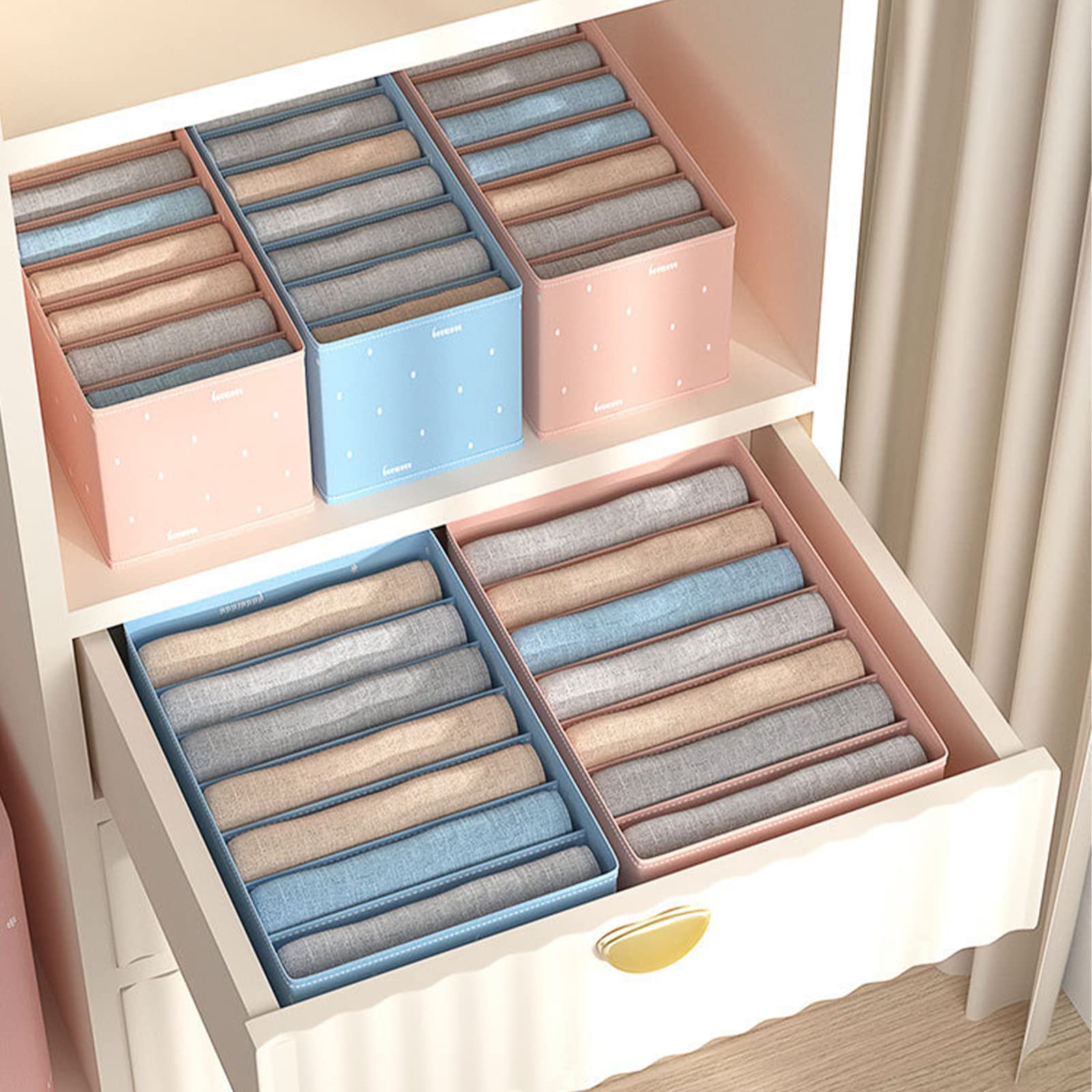 ZWCHGJ Organisateur de Placard Lavable 7 grilles Pliables Visibles pour vêtements, boîtes de Rangement, tiroir en Maille, boîte de séparation pour la Maison, T-Shirt, Jeans, Chaussettes, Culottes