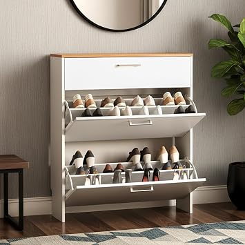 LEADZM Narrow Shoe Cabinet 80 x 24 x 94 cm White