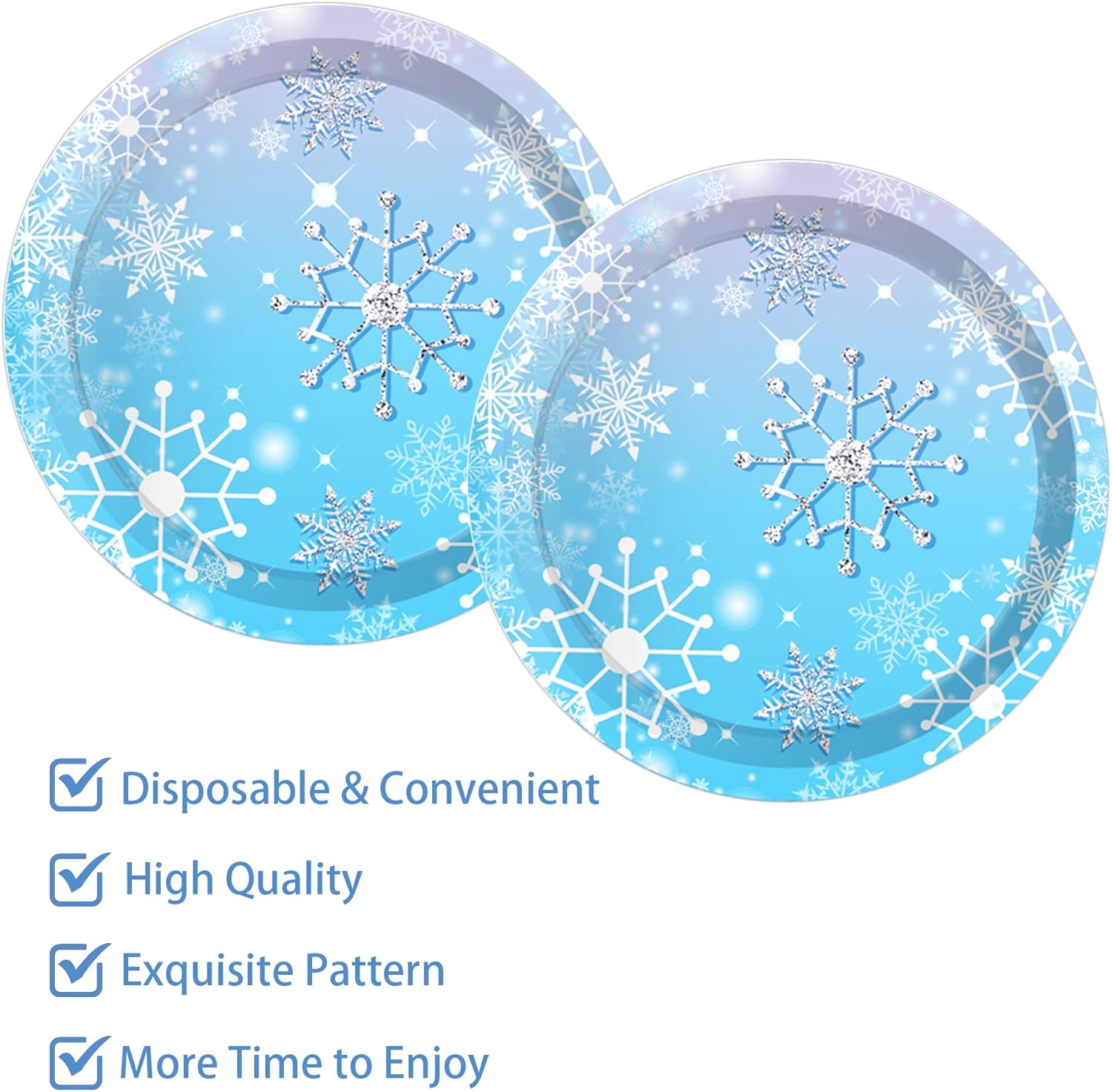 24Pcs 7" Christmas Themed Paper Plates Snowflakes Celebrate Party Tableware Snowflakes Round Disposable Dessert Paper Plates Set blue Christmas Theme Festival Party Supplies - Image 3