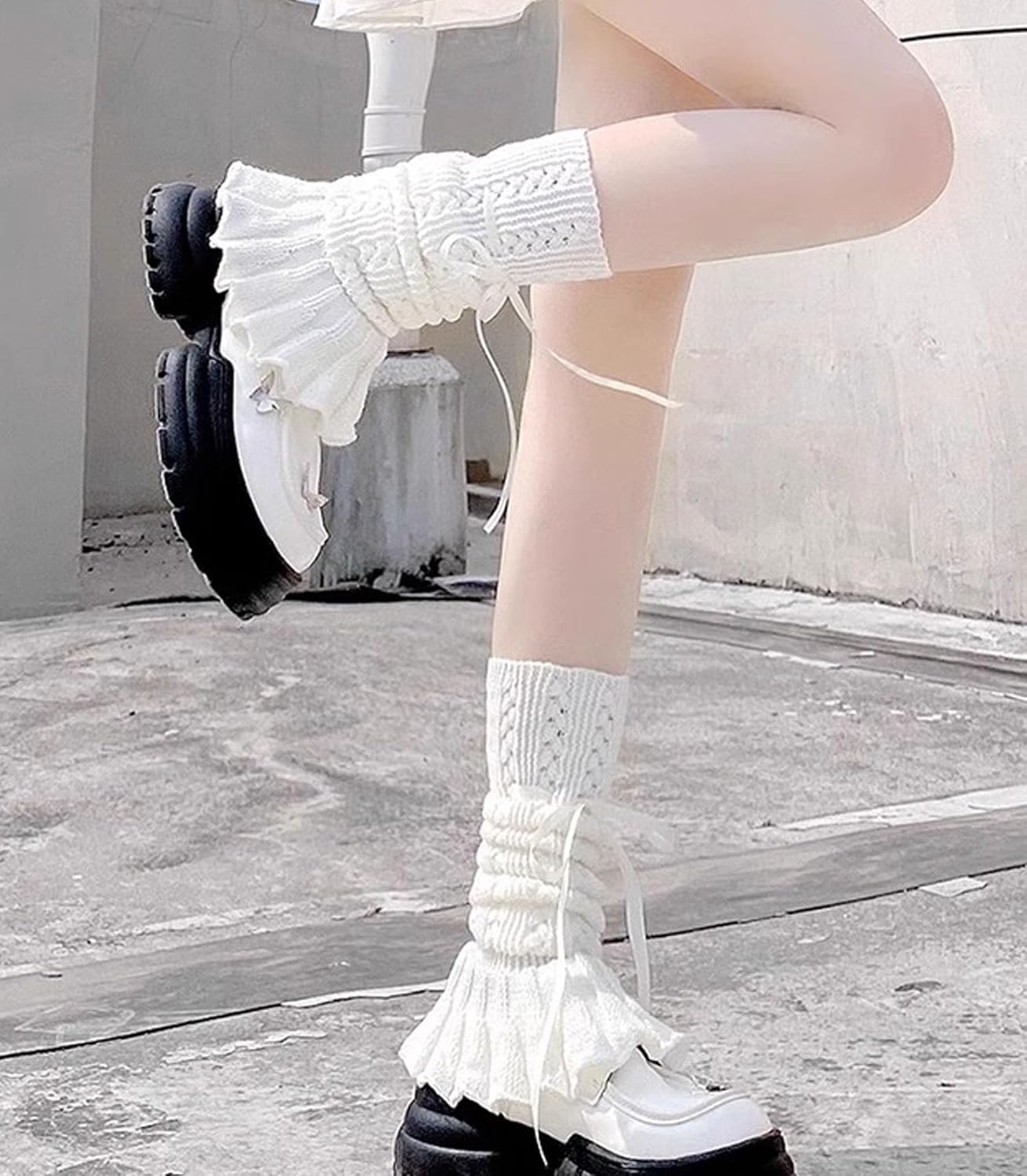 SherryDC Girl's Cute Knit Leg Warmers Kawaii Bowknot Ruffled Trim Knee High Leg Sleeve Socks Women - Image 6