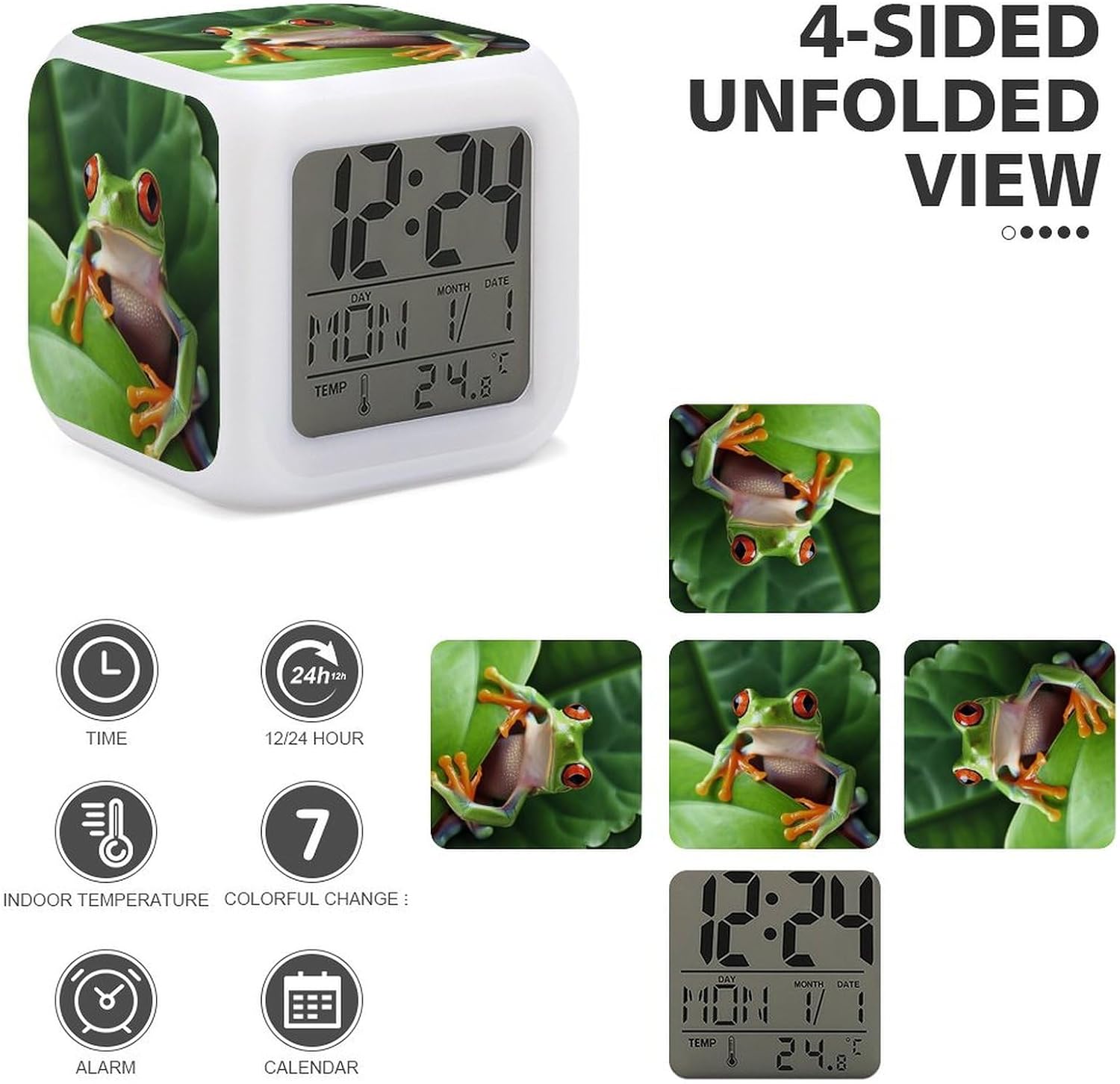 Cute Frog Alarm Clock Led Display Alarm for Bedroom Smart Digital Alarms with 7 Color NightLight Small Night Light Clock for Heavy Sleepers Simple Operation image 4