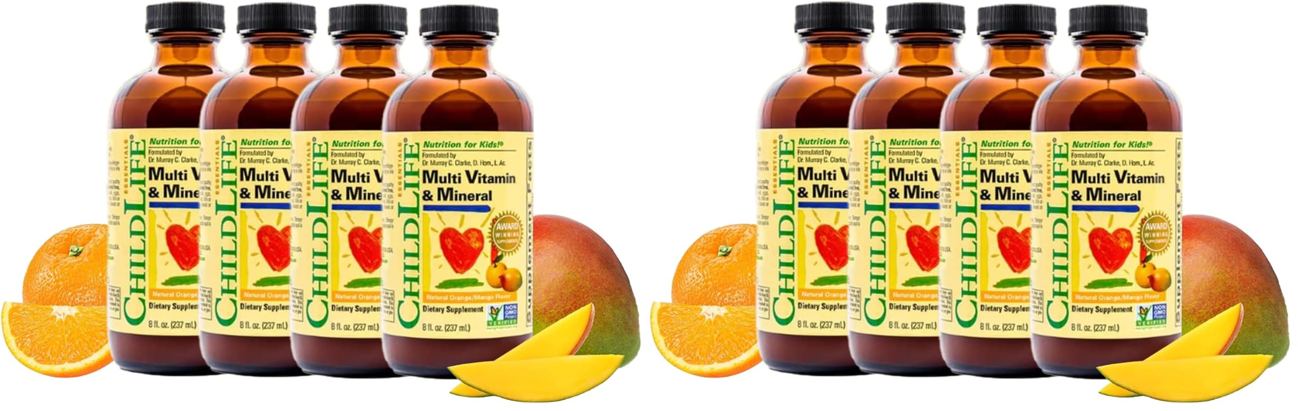 CHILDLIFE ESSENTIALS Kids Multivitamin & Mineral - Vitamins for Kids, Liquid Multivitamin Supplement for Toddler & Baby Wellness - Natural Orange & Mango Flavor, 8 Fl Oz (Pack of 8)