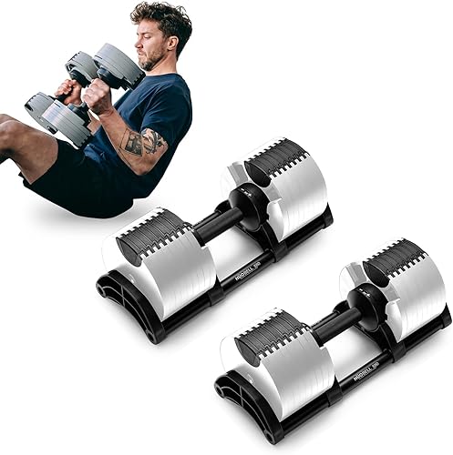 NUOBELL - Juego de mancuernas ajustables campanas de acero Juego de mancuernas ajustables  placas de peso de acero mecanizado, mango moleteado,