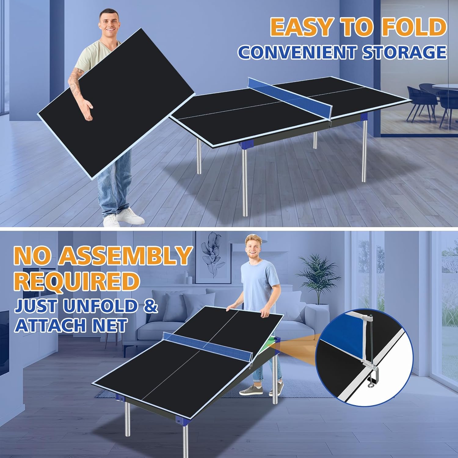 IUNNDS Table Tennis Table Topper for Billiard Table, 6FT Foldable Ping Pong Table Top for Pool Table, Table Tennis Conversion Top w/Net