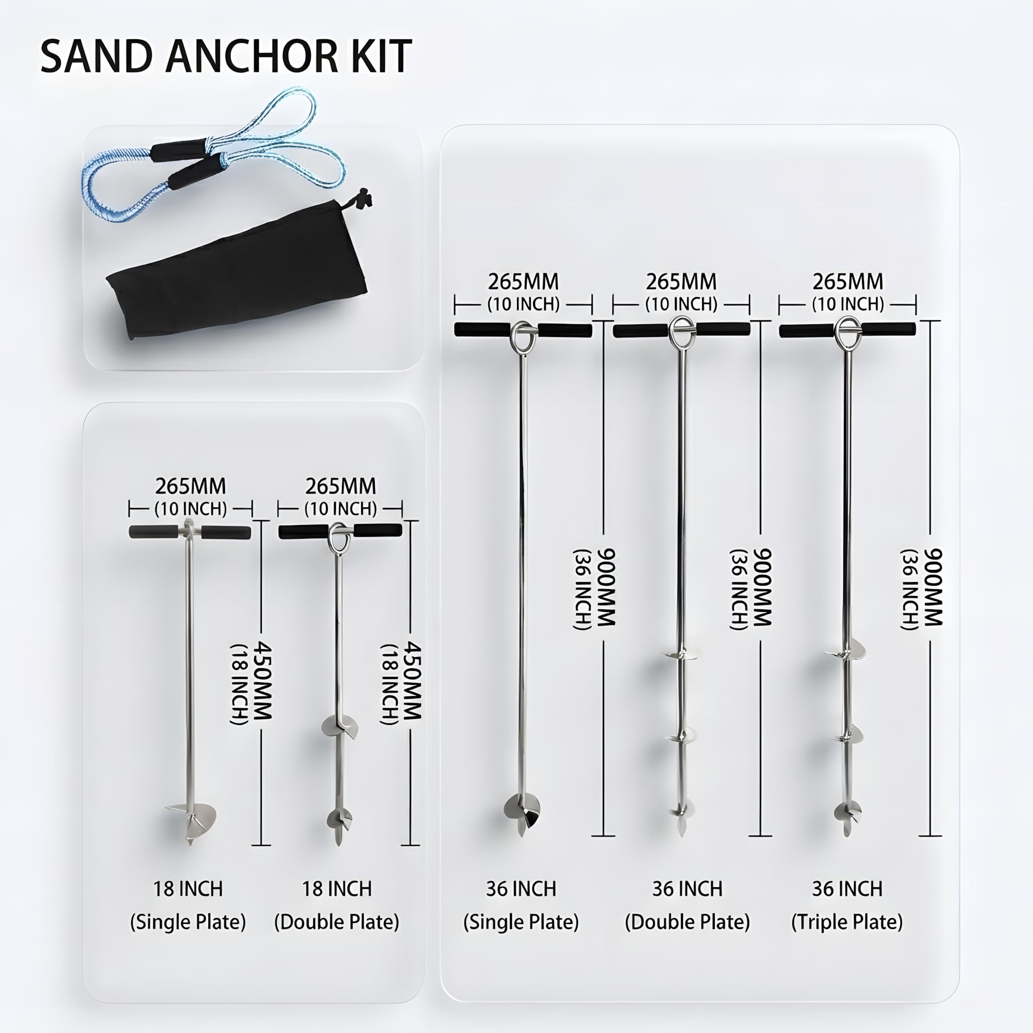 Ancla De Arena De Acero Inoxidable 316 para Embarcaciones, Ancla De Arena De Playa De Doble Placa con Mango Y Diseño De Tornillo, Ancla De Barra De Arena Resistente A La 18INCH Sand Anchor