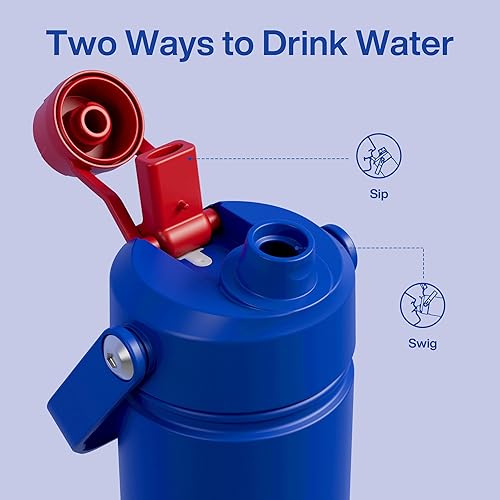 Miniatura 242 de ENCOOL Botella de agua aislada con popote, de acero inoxidable, a prueba de fugas, sin BPA, al vacío de doble pared que se mantiene fría durante 24