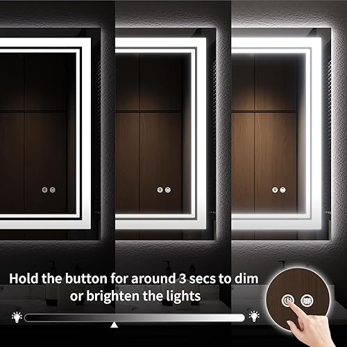 Miniatura 4 de Woodsam Espejo de baño LED de 48 x 40 pulgadas, espejo de baño con ajuste de memoria antivaho con luces, 3 colores regulables iluminados, espejo de