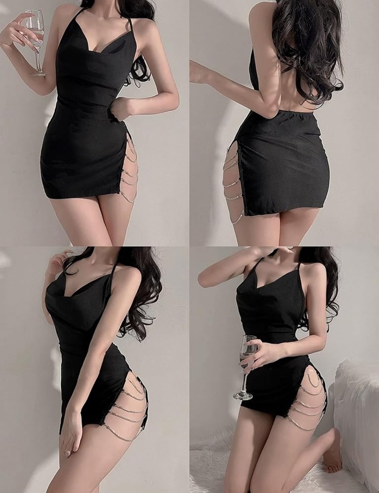 Vestito Mini Halter Sexy Con Spacco - Abito Bodycon Aderente Senza Schienale Per Feste E Serate - Foto 8