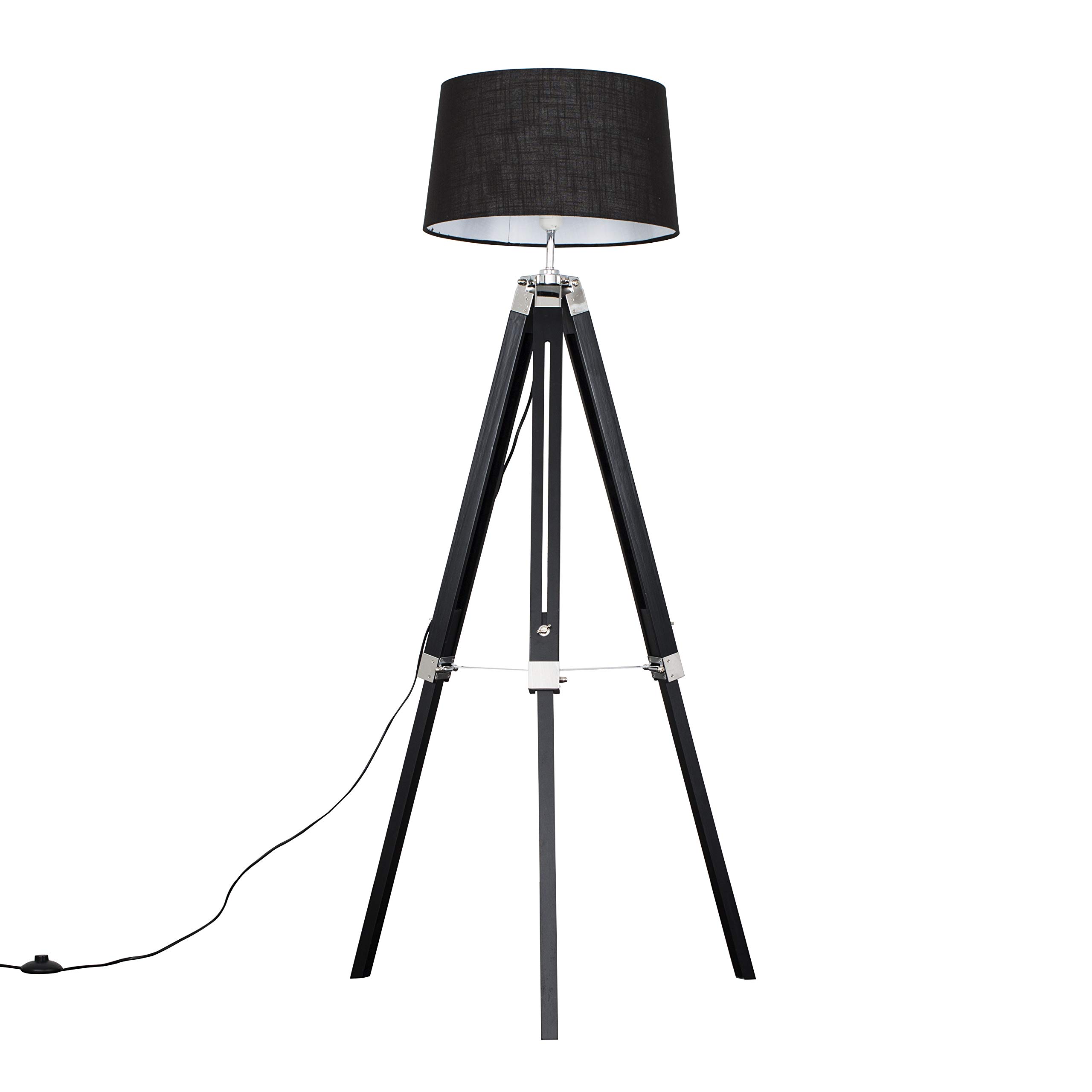 Valuelights Clipper Black Wood And Silver Chrome Tripod Floor Lamp With Black Tapered ShadeComplete With 6W Led Gls Bulb from B&Q