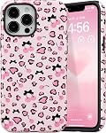 DEFBSC Case for iPhone 16 Pro Max, Cute Pink Bow Leopard Print Aesthetic Trendy Pattern for Women Girls Slim Durable Bumper Shockproof for iPhone 16 Pro Max Case, Bunny/Glossy