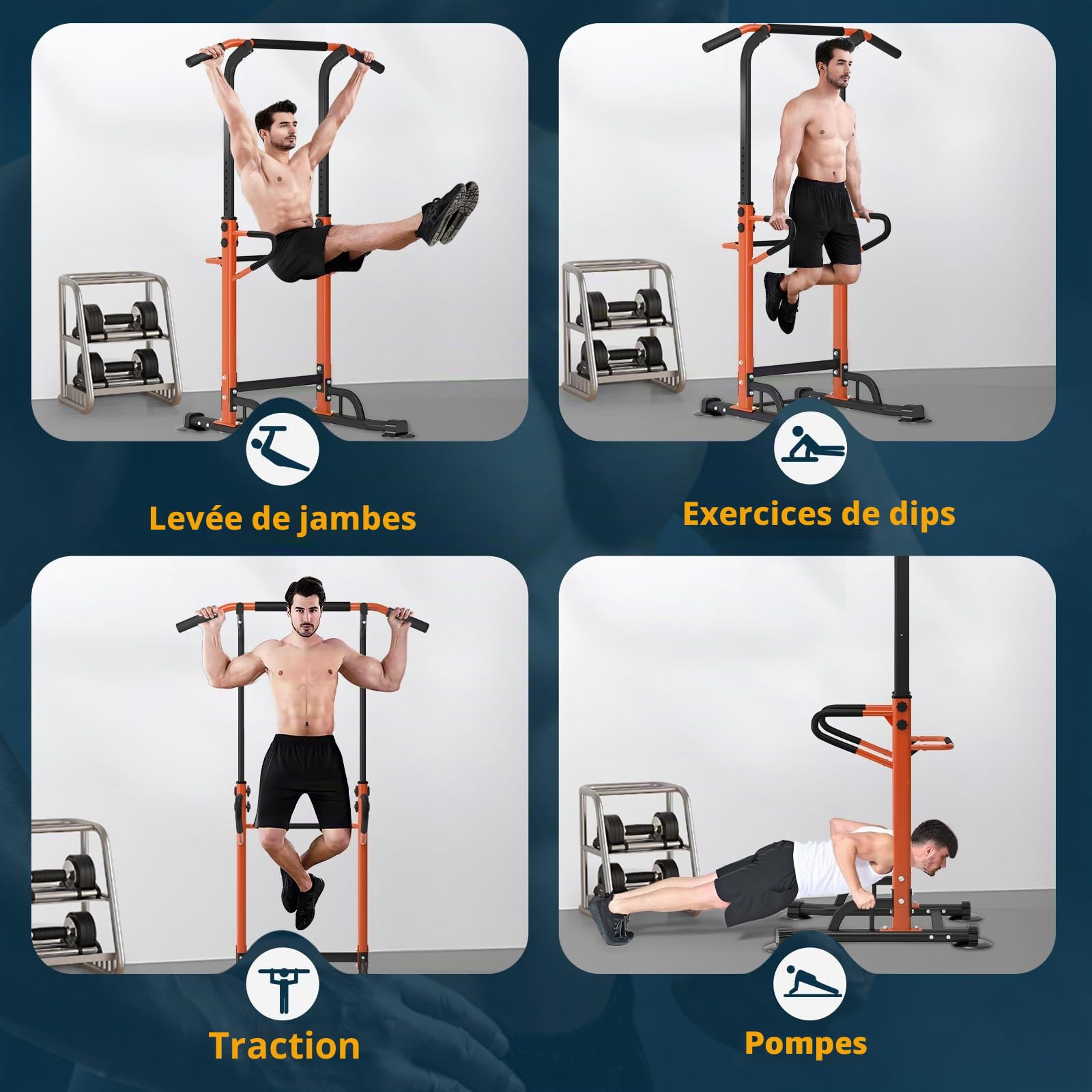 SogesPower Power Tower Station de traction et de dips réglable en hauteur pour entraînement de musculation à domicile