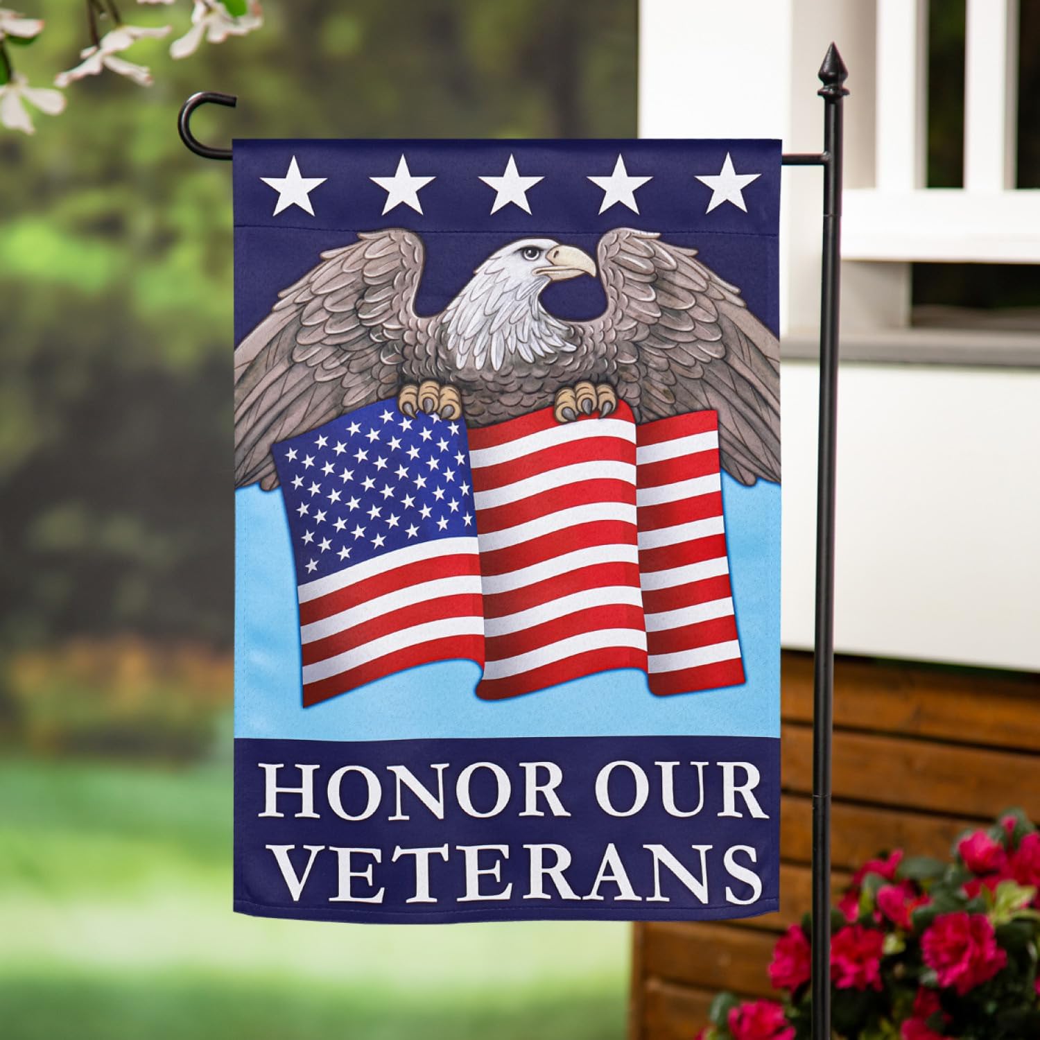 Evergreen Flag Honor Our Veterans Suede Garden Flag | Patriotic Garden Flag 12x18 Double Sided | Patriotic House Flags For Outside | Small American Flag for Yard Porch Garden