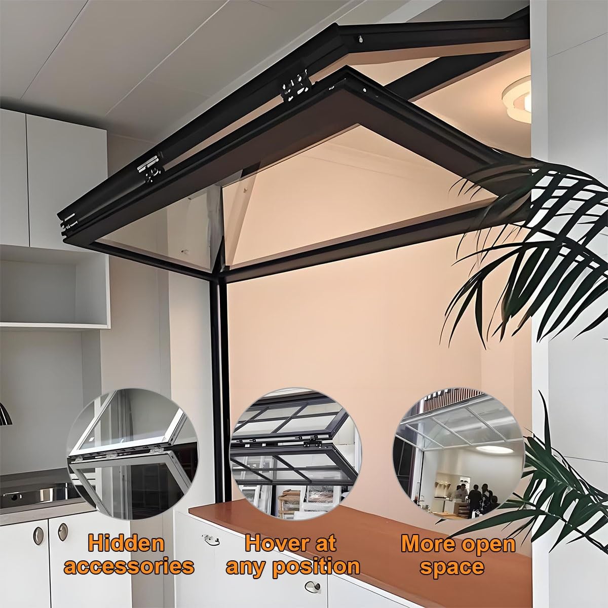 Fenêtre pliante pour food trucks, fenêtre coulissante verticale à double guillotine avec cadre en aluminium, pour stand de vente ambulante, cuisine professionnelle(Black,WxH 24x28in/60.9x71.1cm)