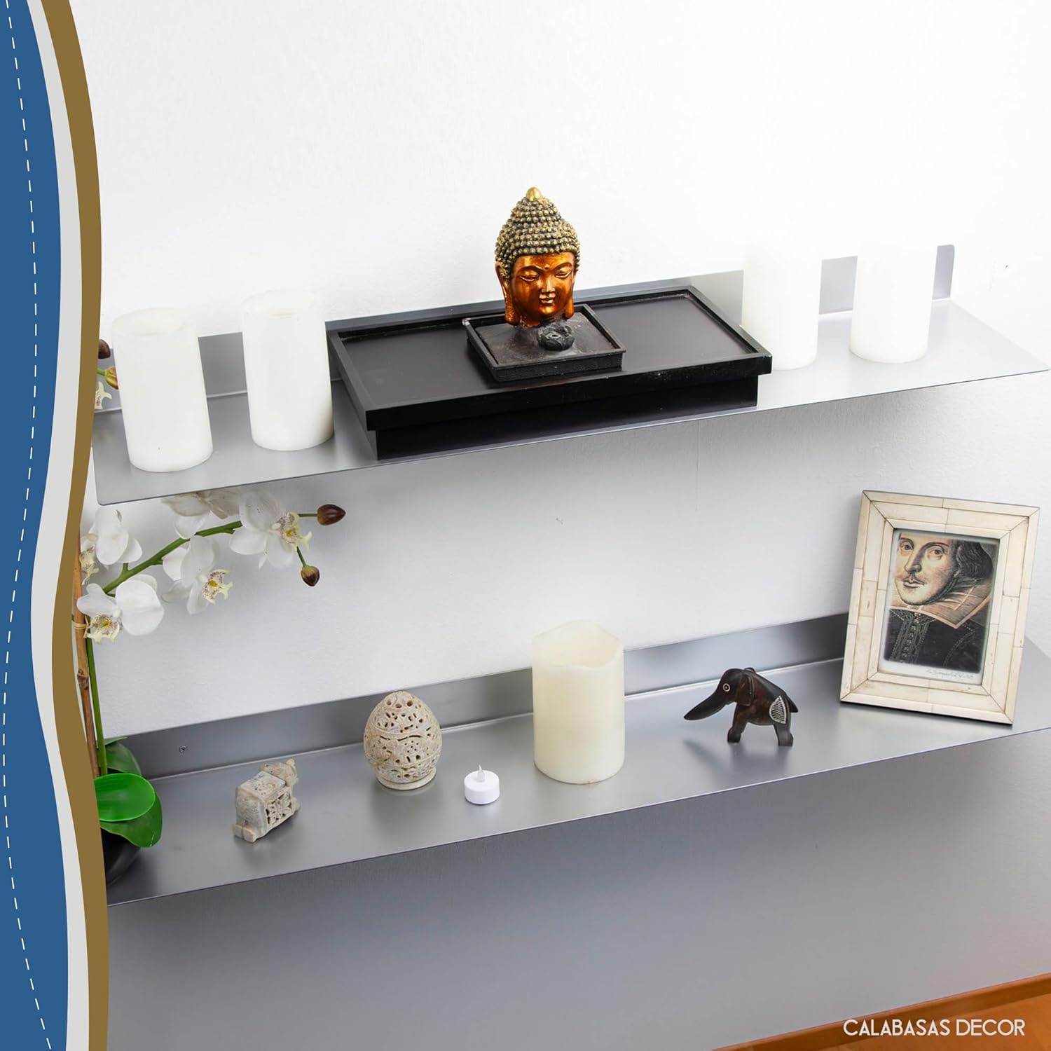 36x12 in Metal Floating Shelf Silver Wall Mounted - Made in The USA - Bedroom, Living Room, Bathroom, Kitchen