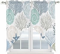 Vista 31 de Cenefa de amarre para ventanas, cortinas náuticas costeras de coral oceánico, cenefas con bolsillo para barra, tratamientos para ventanas