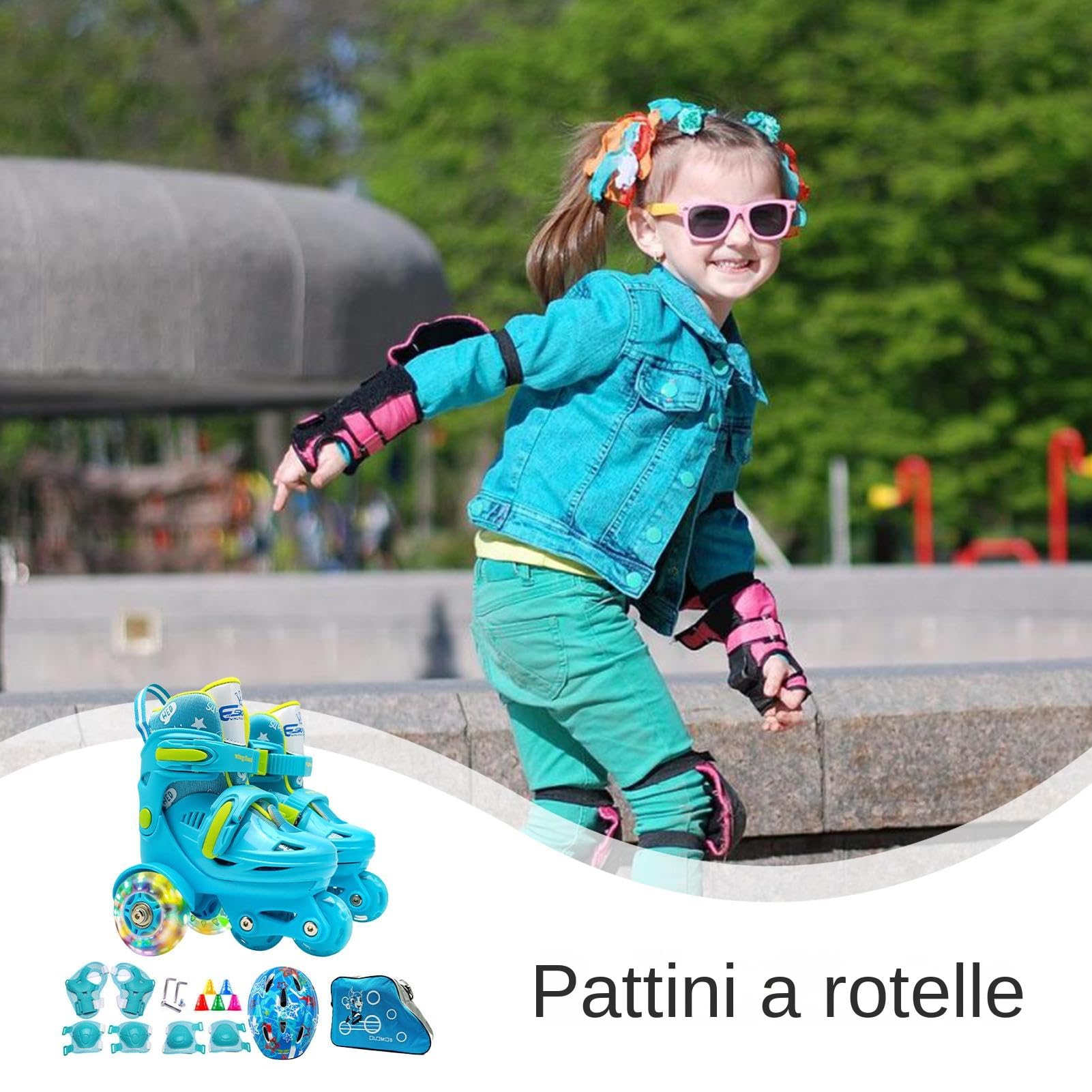 Pattini a Rotelle per i Bambini Ruote Luminose Età 3-8 Anni | Tre Punti Borse, Scarpe Pattinaggio Per Parchi Giochi All'Aperto E Palestra Al Coperto, Pattini A Rotelle Per Bimbi