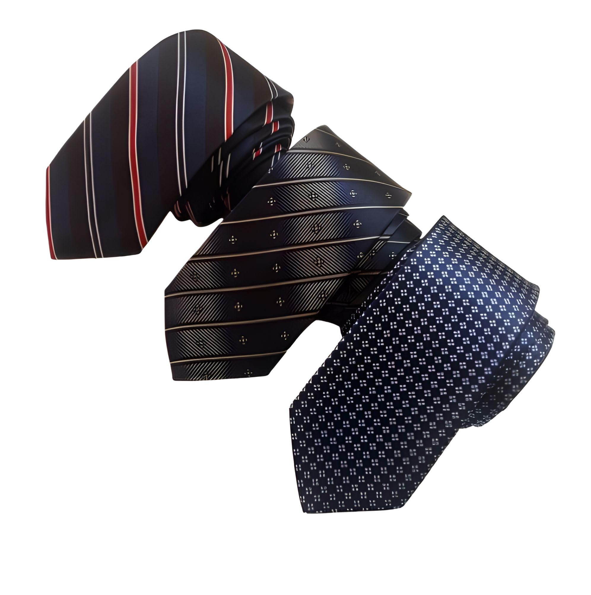 Men's Slim skinny Satin Neck Ties, 3-Pack, Striped and Patterned Design, Navy Blue,Width-2.5 inch-image-28