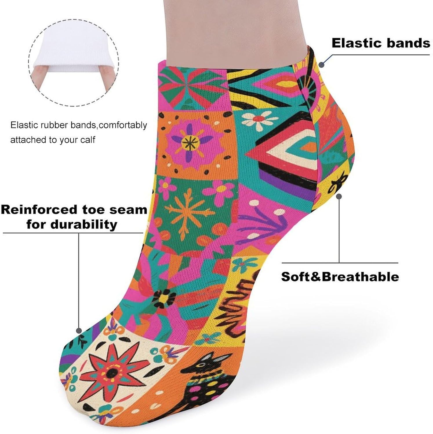 5 Pairs Bohemia Ankle Socks Breathable Low Cut Short Socks